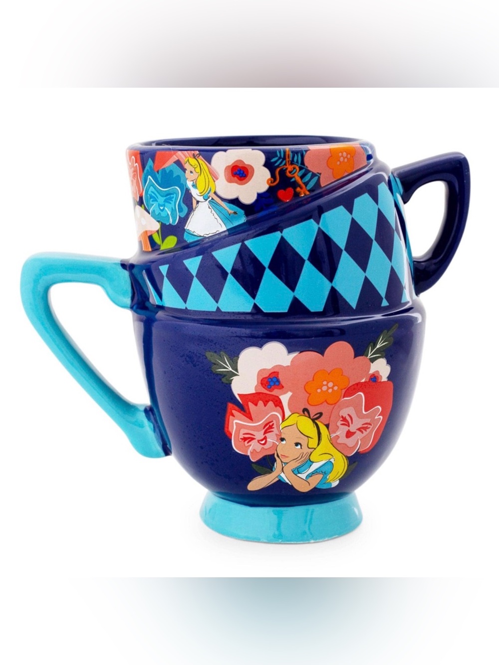 Disney Alice in Wonderland Stacked Teacup Mugs - Navy & Turquoise